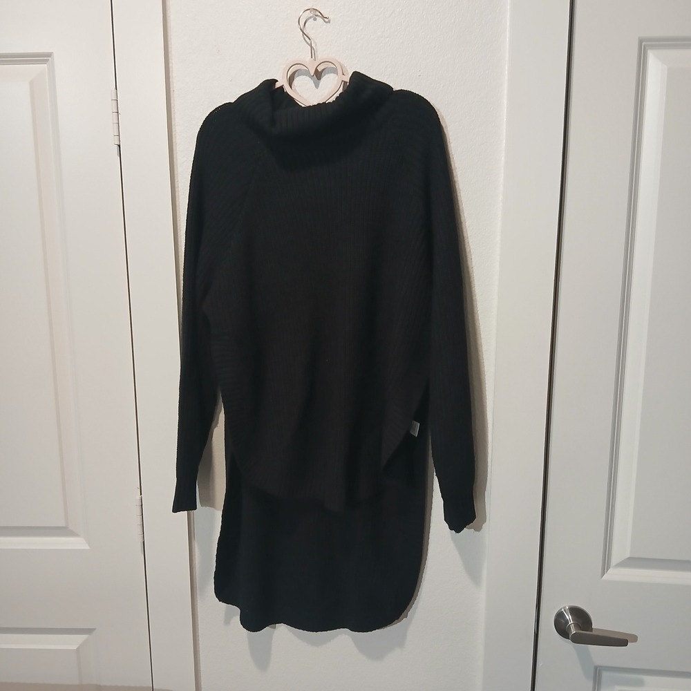 Fashion Nova Black Ribbed Turtleneck High Low Sweater Dress AA83699 Large